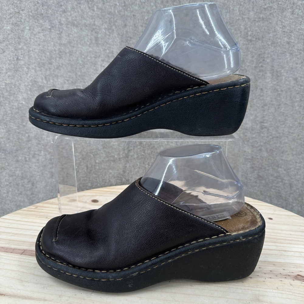 VTG Cherokee Mules Women 9.5 Brown Leather Wedge Platform Slip On Y2K